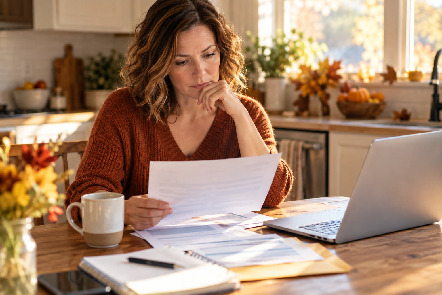A person reviewing health plan options on a laptop at a kitchen table